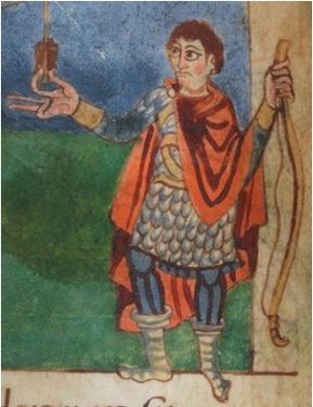 Tied on bow string (Stuttgart Psalter fol.146v)